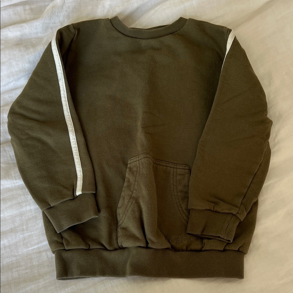 Acacia Swimwear kids Olive Crewneck Sweater with White Accents